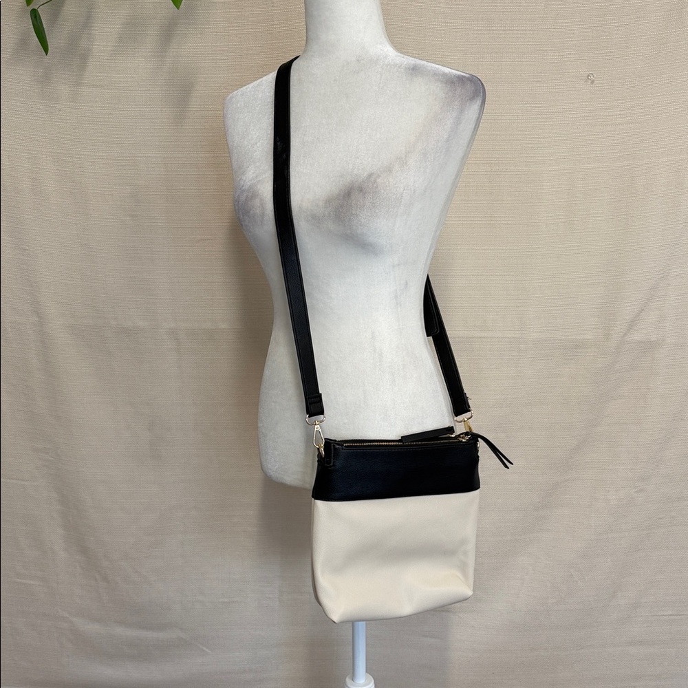 Chico's Black and Cream Crossbody Bag